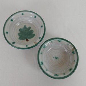 Lot Of 2 White Green Pottery Dinnerware Glossy Bowl Round Shape Hand Painted